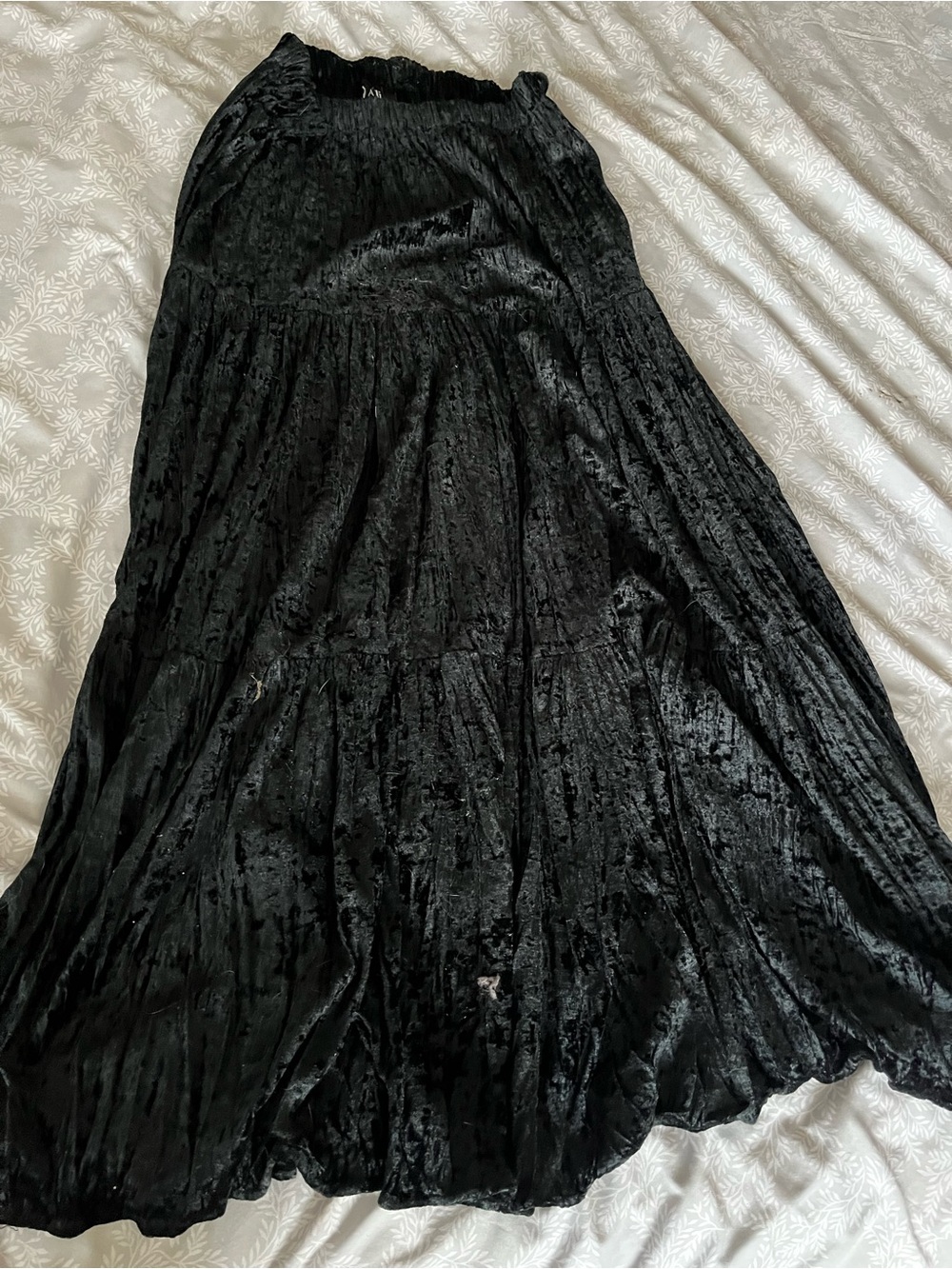 Ali Miles Black Velvet Maxi Skirt - Tiered Flowing Design